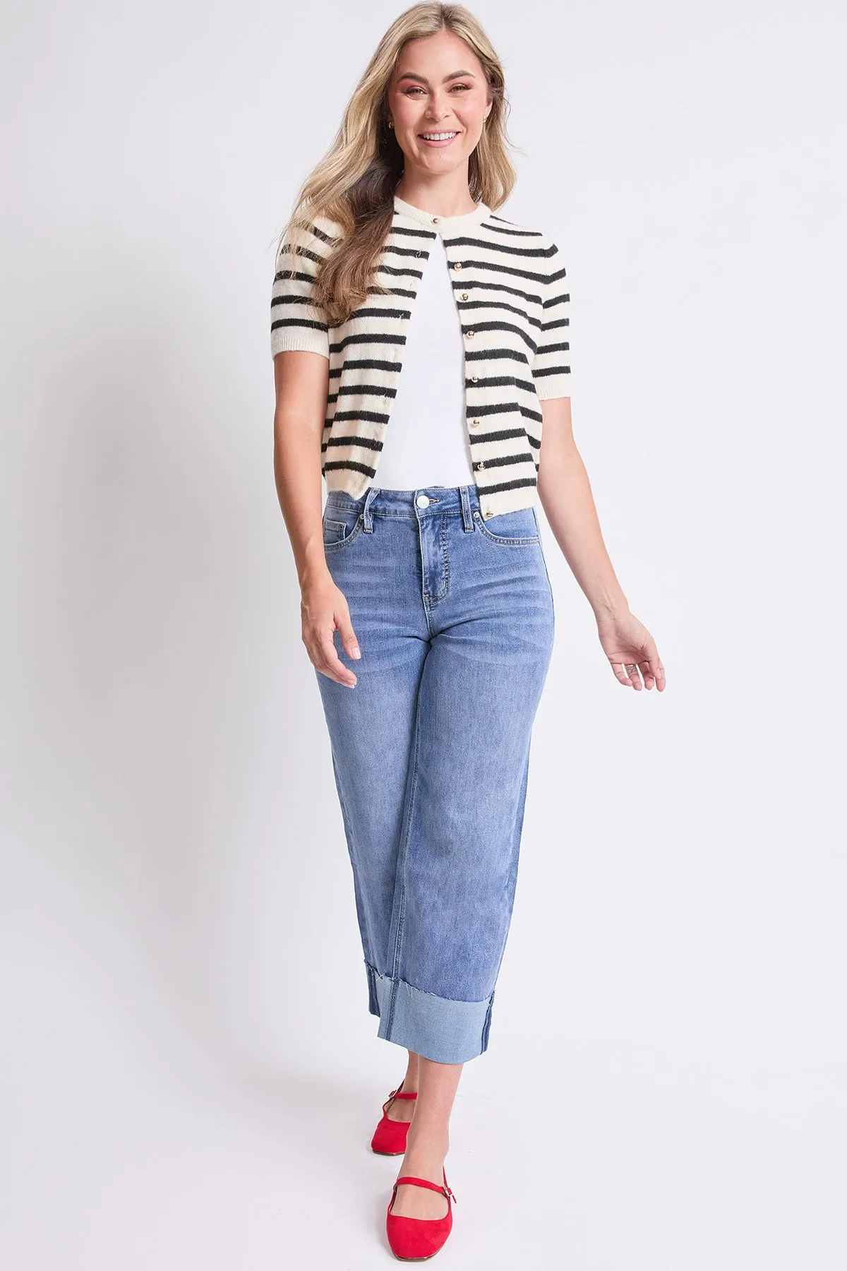 Women's High Rise Raw Mega Cuff Straight Leg Jeans