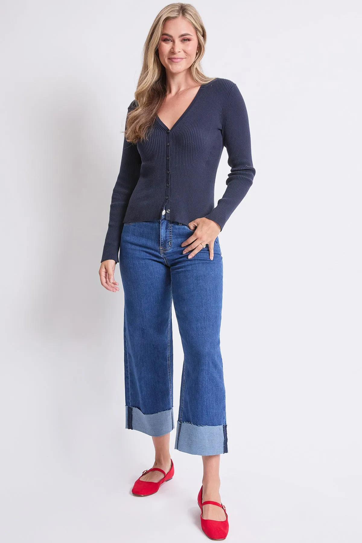 Women's High Rise Raw Mega Cuff Straight Leg Jeans