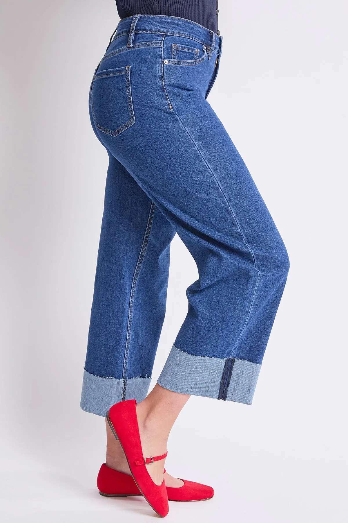 Women's High Rise Raw Mega Cuff Straight Leg Jeans