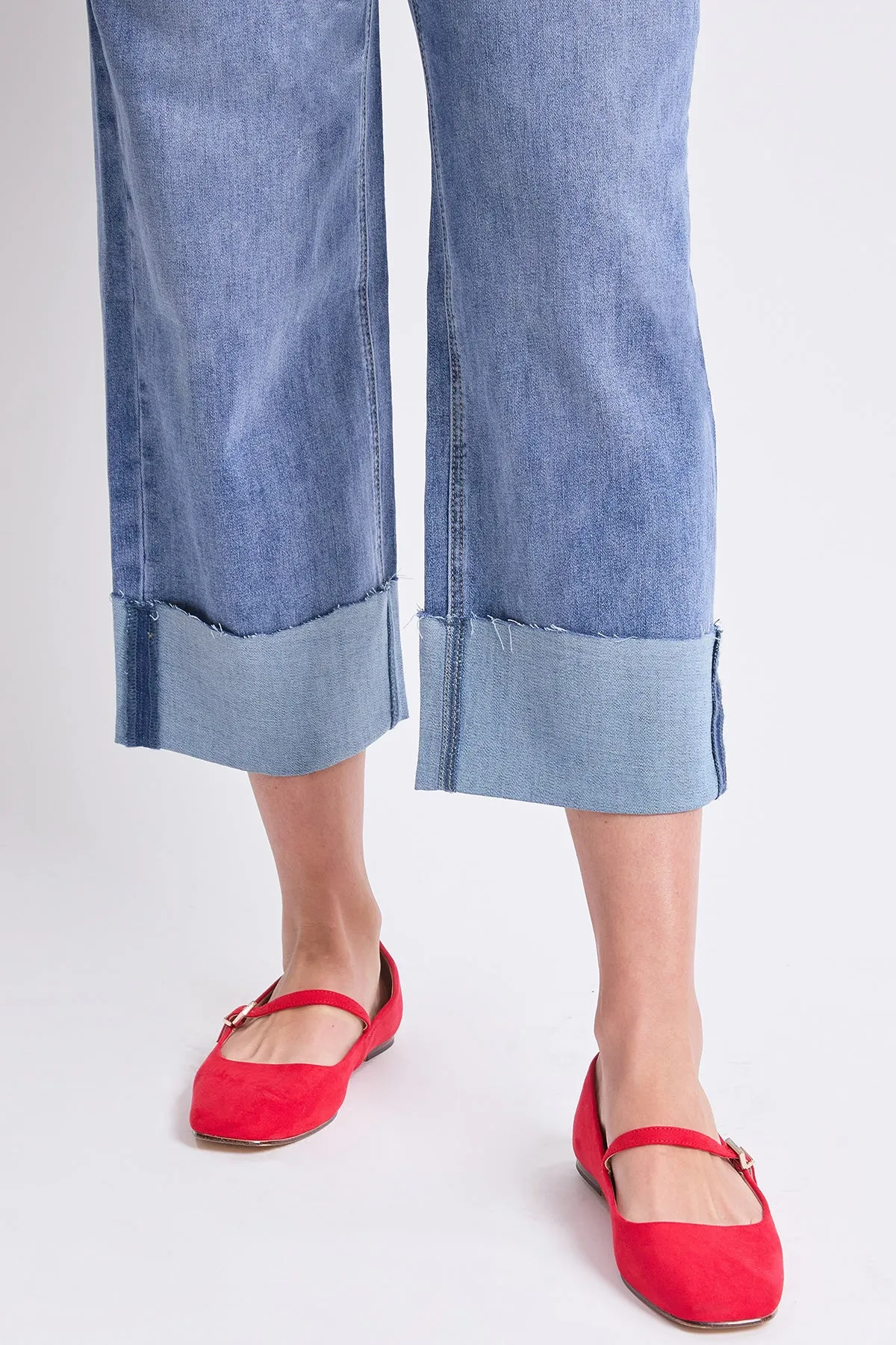 Women's High Rise Raw Mega Cuff Straight Leg Jeans