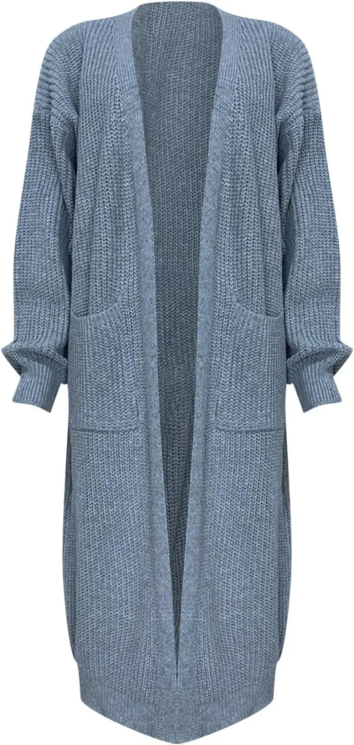 Womens Long Sleeve Cable Knit Long Cardigan Open Front Button Sweater Outerwear 2023 Fall Winter Flowy Soft Outerwear