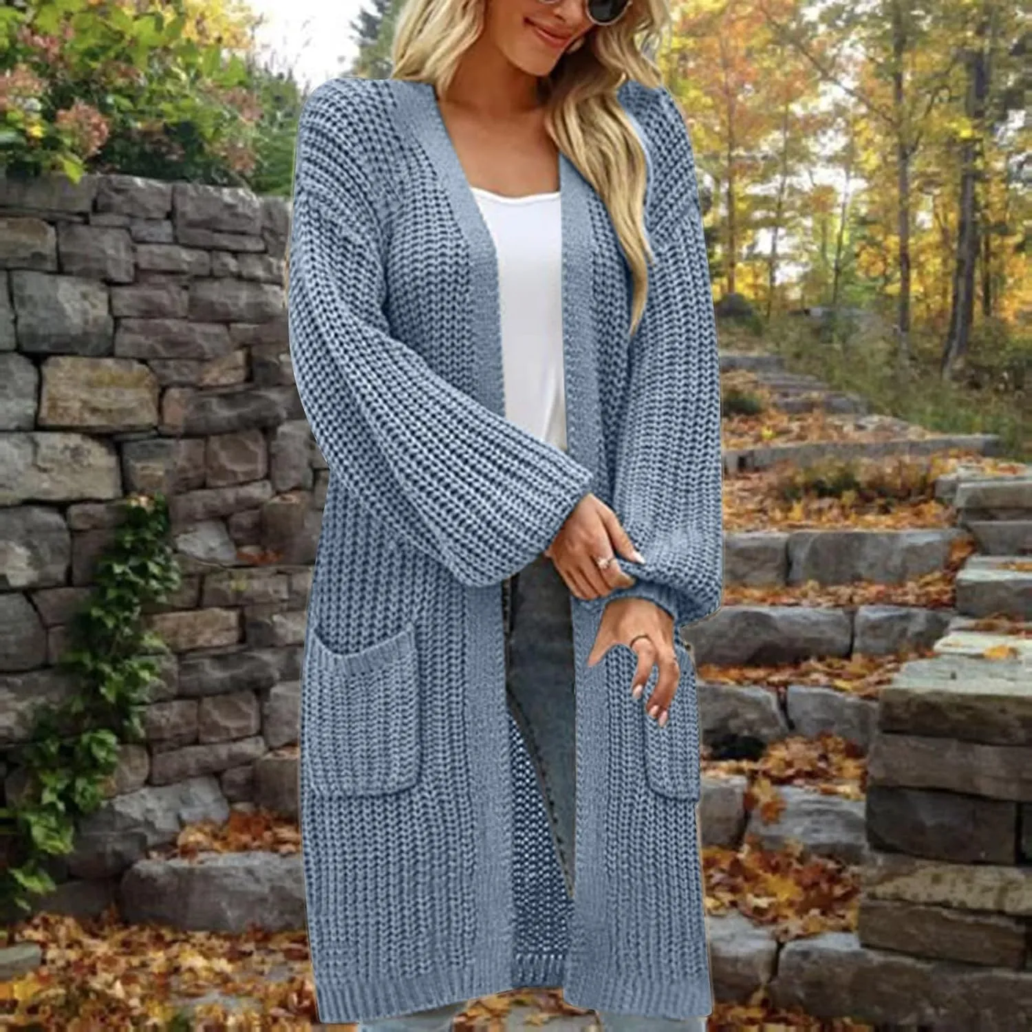 Womens Long Sleeve Cable Knit Long Cardigan Open Front Button Sweater Outerwear 2023 Fall Winter Flowy Soft Outerwear