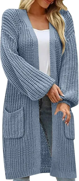 Womens Long Sleeve Cable Knit Long Cardigan Open Front Button Sweater Outerwear 2023 Fall Winter Flowy Soft Outerwear