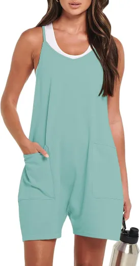 Women's Overall Shorts Rompers Sleeveless Spaghetti Strap Baggy Overalls Jumpers High Elasticity and Loose Fitting