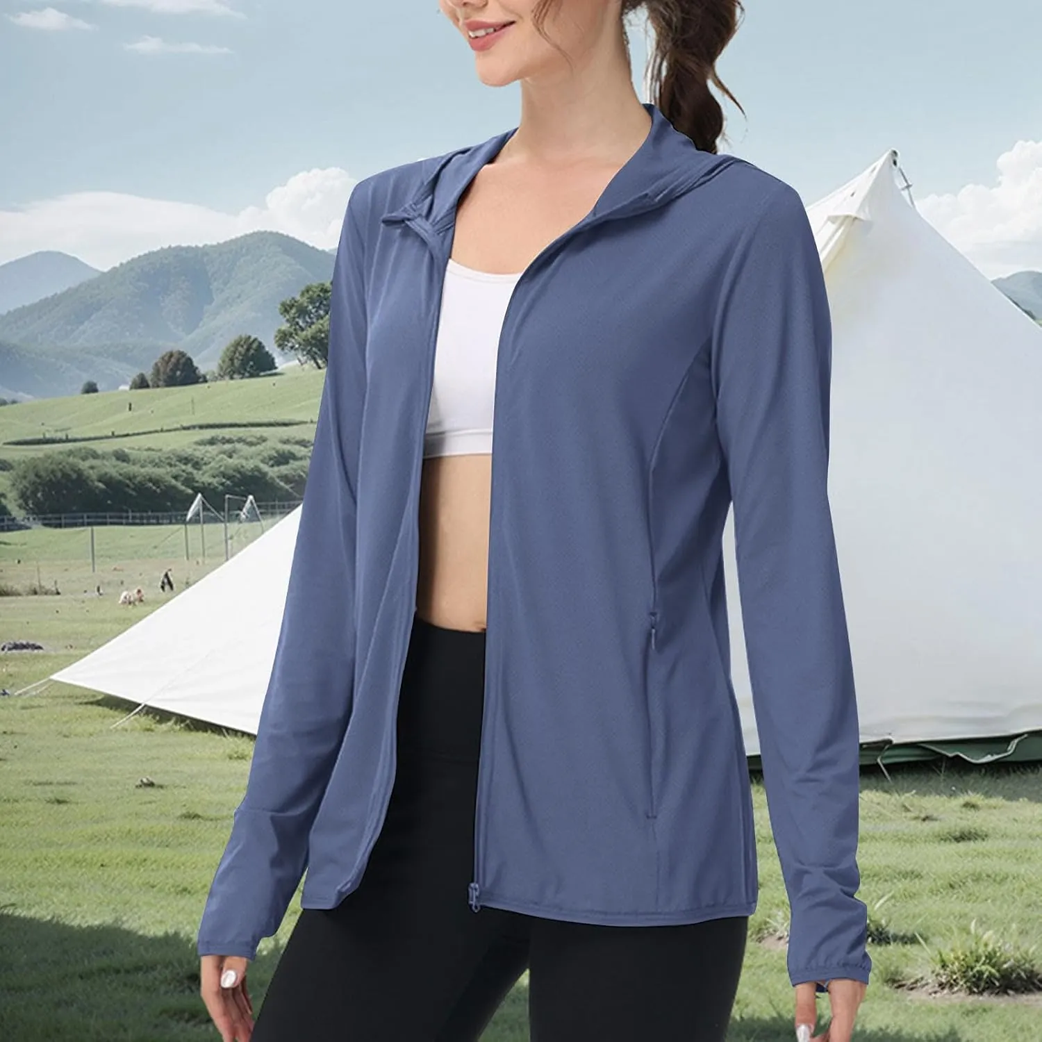 Womens Sun Shirts Full Zip UPF 50  Protection Hoodie Jacket Long Sleeve Hiking Outdoor Lightweight UPF50  Jackets