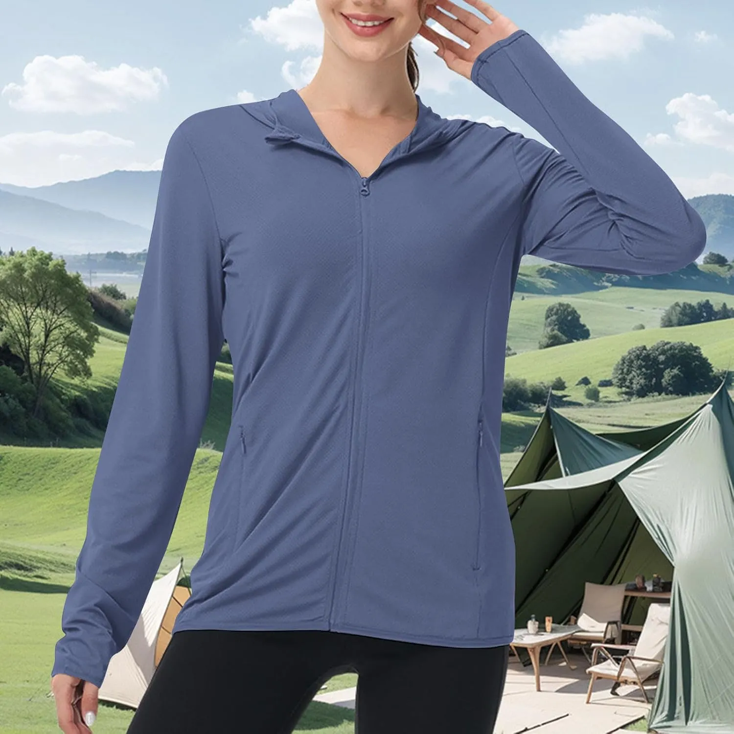 Womens Sun Shirts Full Zip UPF 50  Protection Hoodie Jacket Long Sleeve Hiking Outdoor Lightweight UPF50  Jackets
