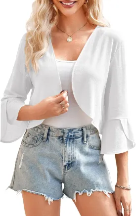 Yekaty Shrugs for Women 3/4 Sleeve Cropped Cardigan Lightweight Summer Sheer Bolero Shrug for Dresses