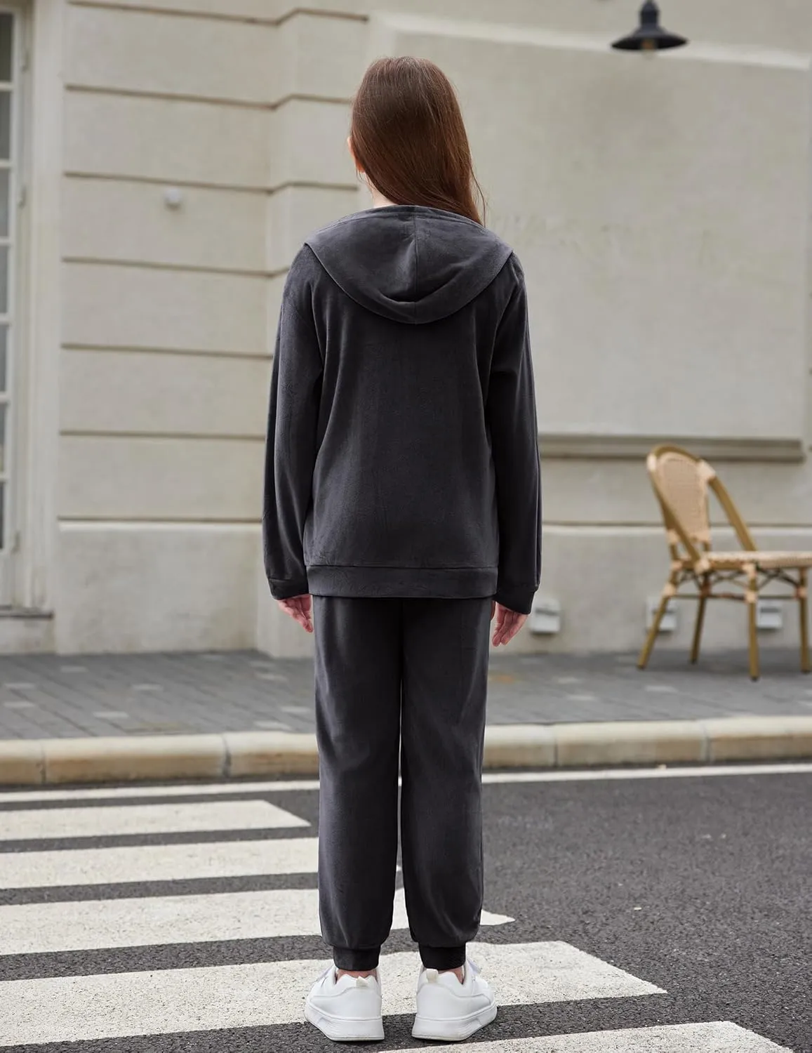 Zaclotre Girls Velour Tracksuits 2 Piece Outfits Zip Up Hoodie and Jogger Sweatpant Sweatsuits Athletic Clothing Sets