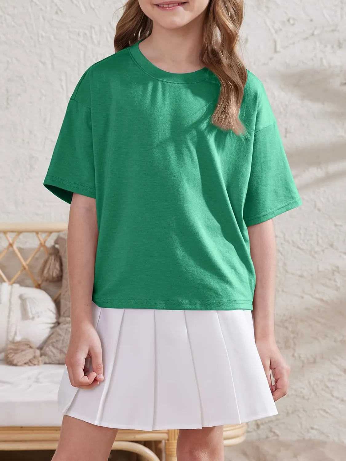 ZDC Girls Athletic Oversized Crop Tops Kids Drop Shoulder Short Sleeve T Shirts Workout Tees 5-14 Years
