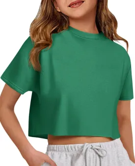 ZDC Girls Athletic Oversized Crop Tops Kids Drop Shoulder Short Sleeve T Shirts Workout Tees 5-14 Years